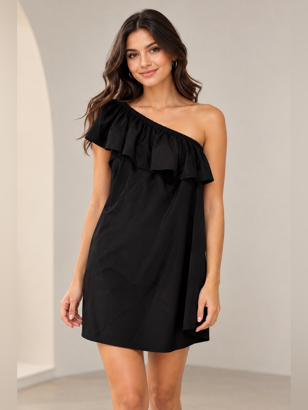Madewell Black One Shoulder Ruffle Silk Dress Size 0